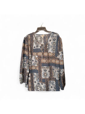 Tanzara Women's 3X Boho Patchwork Print Blouse (48JC)